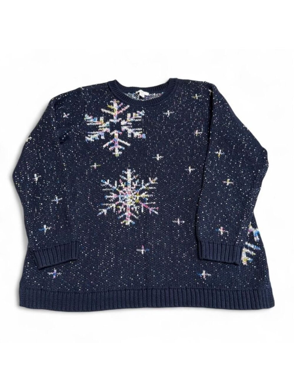 J. Jill Snowflake Crewneck Knit Sweater Women's Large Petite Preppy Cabin Fall